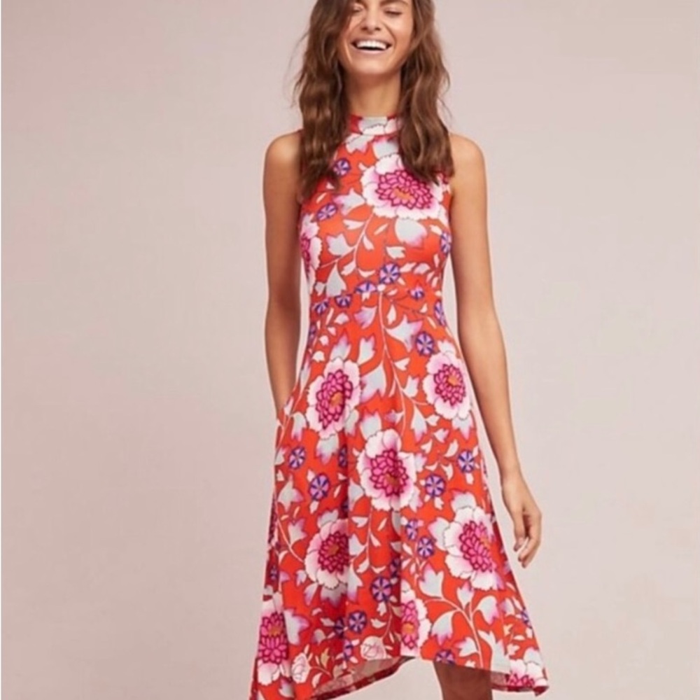 Maeve Anthropology Clearly Orange Floral Dress